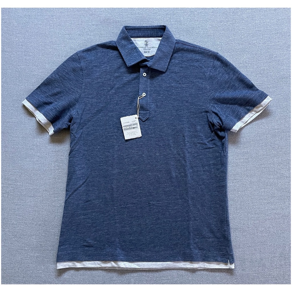 Brunello Cucinelli Men's Short-Sleeve Pique Polo, Denim, size Medium